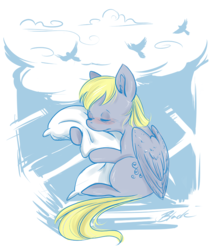 Size: 683x800 | Tagged: safe, artist:caycowa, derpy hooves, pegasus, pony, g4, female, mare, pillow, sleeping, solo