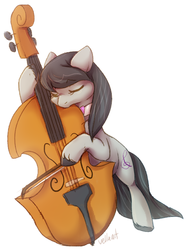 Size: 565x758 | Tagged: safe, artist:vellaart, octavia melody, g4, bow (instrument), bowtie, double bass, eyes closed, female, musical instrument, performance, playing, simple background, solo, unshorn fetlocks, white background