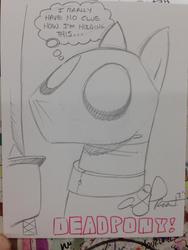 Size: 852x1136 | Tagged: safe, artist:andy price, pony, deadpool, ponified, solo, traditional art