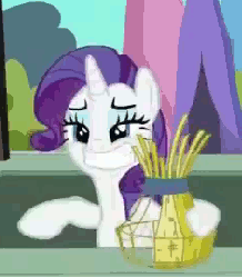 Size: 236x270 | Tagged: safe, screencap, rarity, g4, season 3, the crystal empire, animated, basket weaving, cropped, dexterous hooves, female, gritted teeth, hat, solo, straw