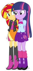 Size: 600x1290 | Tagged: safe, artist:dm29, sunset shimmer, twilight sparkle, alicorn, equestria girls, g4, cute, duo, female, friendship, hilarious in hindsight, shimmerbetes, simple background, smiling, transparent background, twilight sparkle (alicorn)