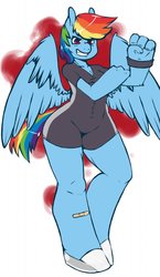 Size: 740x1280 | Tagged: safe, artist:slipe, rainbow dash, anthro, g4, bodysuit, female, solo, tight clothing, wristband