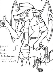 Size: 2464x3340 | Tagged: safe, artist:mcbain, fizzle, dragon, g4, clothes, leather jacket, male, monochrome, solo, teenaged dragon