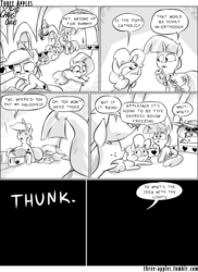 Size: 944x1294 | Tagged: safe, artist:capnpea, applejack, fluttershy, pinkie pie, rainbow dash, rarity, twilight sparkle, alicorn, earth pony, pegasus, pony, unicorn, comic:three apples, g4, comic, female, mare, monochrome, playing card, sunglasses, train, twilight sparkle (alicorn)