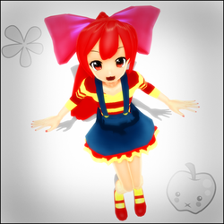 Size: 1000x1000 | Tagged: safe, artist:xxnik0wnedxx, apple bloom, human, g4, 3d, :3, anime, clothes, female, humanized, light skin, mary janes, mmd, skirt, solo, suspenders