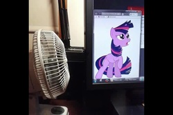 Size: 960x640 | Tagged: safe, twilight sparkle, g4, computer, fan, irl, photo, windswept mane