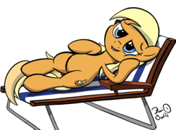 Size: 1300x962 | Tagged: safe, artist:flavinbagel, apple cobbler, earth pony, pony, g4, apple family member, beach chair, chair, simple background, solo, transparent background