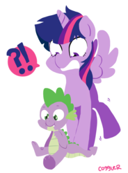 Size: 685x930 | Tagged: safe, artist:coggler, spike, twilight sparkle, alicorn, dragon, pony, g4, female, mare, simple background, transparent background, twilight sparkle (alicorn)