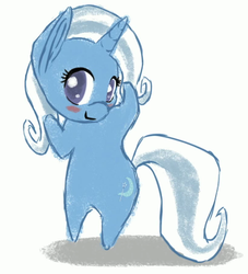 Size: 434x477 | Tagged: safe, artist:feather-ponyart, trixie, pony, g4, bipedal, blushing, dancing, female, music, smiling, solo