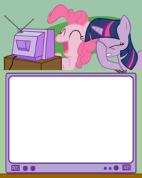 Size: 600x750 | Tagged: safe, artist:drdraze, artist:speedingturtle, pinkie pie, twilight sparkle, g4, exploitable, exploitable meme, facehoof, insert picture here, laughing, meme, mixed reactions, mixed reactions tv meme, television, template, tv meme