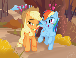 Size: 6500x5000 | Tagged: safe, artist:matimus91, applejack, rainbow dash, g4, absurd resolution, blushing, female, lesbian, ship:appledash, shipping, show accurate