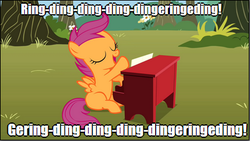 Size: 403x228 | Tagged: safe, scootaloo, g4, female, image macro, musical instrument, piano, solo, the fox, what does the fox say?, ylvis