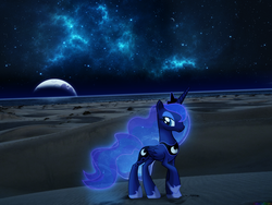 Size: 2560x1920 | Tagged: safe, artist:colorfulbrony, princess luna, g4, beach, irl, moon, night, photo, ponies in real life, shadow, solo, space, vector