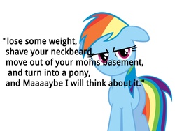 Size: 4000x3000 | Tagged: safe, rainbow dash, g4, anti-bronybait, brony stereotype, bronybait, female, neckbeard, solo, stereotype, text