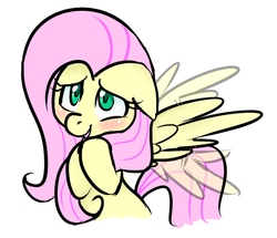 Size: 684x588 | Tagged: safe, artist:jessy, fluttershy, pegasus, pony, g4, blushing, female, fluttering, mare, simple background, solo, spread wings, white background, wings