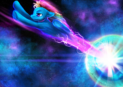 Size: 1280x905 | Tagged: safe, artist:elkaart, rainbow dash, g4, female, flying, solo, sonic rainboom, space