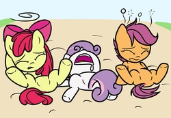 Size: 1280x886 | Tagged: safe, apple bloom, scootaloo, sweetie belle, g4, cutie mark crusaders, featureless crotch, female, filly, foal