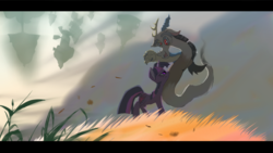 Size: 1136x640 | Tagged: safe, artist:black dog, discord, twilight sparkle, g4, angry, chaos