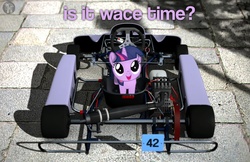 Size: 1394x904 | Tagged: safe, artist:coldbologna, artist:gtun3d, twilight sparkle, pony, unicorn, g4, cute, daaaaaaaaaaaw, female, filly, filly twilight sparkle, go kart, gran turismo, gran turismo 5, hnnng, looking up, solo, text, twiabetes, unicorn twilight, weapons-grade cute