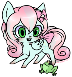 Size: 1062x1126 | Tagged: safe, artist:ponymonster, oc, oc only, oc:parfait, frog, pegasus, pony, bow, simple background, solo, transparent background