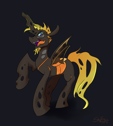 Size: 1280x1423 | Tagged: safe, artist:bonusjosh, oc, oc only, changeling, carnifex, solo, yellow changeling