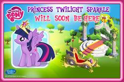 Size: 1520x1008 | Tagged: safe, gameloft, twilight sparkle, alicorn, pony, g4, official, advertisement, big crown thingy, element of magic, female, mare, my little pony logo, saw that coming, solo, twilight sparkle (alicorn)