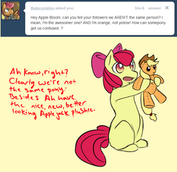 Size: 640x622 | Tagged: safe, artist:nessia, apple bloom, applejack, g4, ask, female, plushie, this apple bloom, tumblr