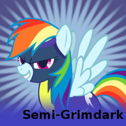 Size: 250x250 | Tagged: safe, rainbow dash, pegasus, pony, g4, clothes, costume, evil smile, female, grin, meta, shadowbolt dash, shadowbolts, shadowbolts costume, smiling, solo, spoiler tag, spoilered image, spoilered image joke, spread wings, wings