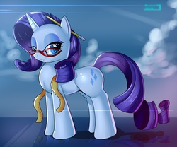 Size: 2091x1741 | Tagged: safe, artist:skyart301, rarity, pony, unicorn, g4, bedroom eyes, female, glasses, looking at you, mare, measuring tape, pencil, rarity's glasses, smiling, solo