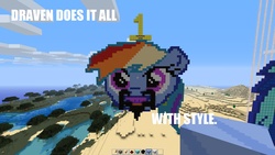 Size: 1920x1080 | Tagged: safe, rainbow dash, g4, crossover, draven, league of legends, lolwut, meme, minecraft, minecraft pixel art, moustache, pixel art