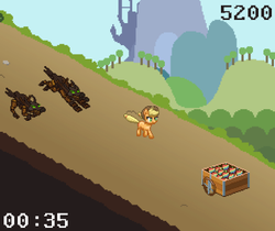 Size: 499x419 | Tagged: safe, artist:stoic5, applejack, earth pony, pony, timber wolf, g4, booster hill, cart, fan game, female, game, mare, running, style emulation, super mario rpg, zapple hill
