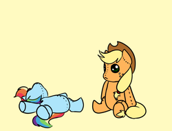 Size: 642x488 | Tagged: safe, artist:nessia, applejack, rainbow dash, g4, female, plushie, this apple bloom