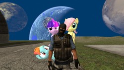 Size: 1920x1080 | Tagged: safe, fluttershy, rainbow dash, twilight sparkle, g4, 3d, counter-strike, filly, gmod, terrorist