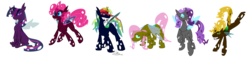 Size: 3567x855 | Tagged: safe, artist:snafffu, applejack, fluttershy, pinkie pie, rainbow dash, rarity, twilight sparkle, changeling, g4, appleling, changeling mane six, changelingified, dashling, female, flutterling, mane six, pinkling, rariling, twiling