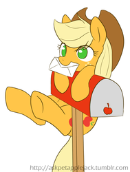 Size: 756x1000 | Tagged: safe, artist:sion, applejack, ask pet applejack, g4, female, mailbox, mouth hold, solo