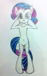 Size: 423x677 | Tagged: safe, rarity, pony, unicorn, g4, bipedal, both cutie marks, female, looking at you, mare, pencil drawing, smiling, solo, traditional art