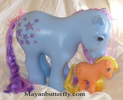 Size: 589x479 | Tagged: safe, artist:mayanbutterfly, applejack (g1), blue belle, g1, my pretty pony, customized toy, g1 to g0, generation leap, irl, photo, toy