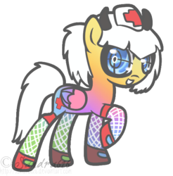 Size: 543x551 | Tagged: safe, artist:freakization, oc, oc only, oc:medical attention, pegasus, pony, commission, gradient coat, hat, horns, nurse hat, raised hoof, simple background, solo, transparent background, wingding eyes