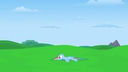 Size: 1280x720 | Tagged: safe, artist:misterdavey, rainbow dash, smile hd, g4, female, grass, on back, out of context, solo