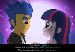 Size: 1024x706 | Tagged: safe, flash sentry, twilight sparkle, equestria girls, g4, bad advice, female, male, misspell, ship:flashlight, shipping, straight