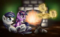Size: 900x554 | Tagged: safe, artist:xioade, shining armor, smarty pants, twilight sparkle, g4, cookie, filly, magic