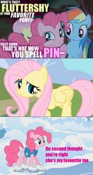 Size: 576x1082 | Tagged: safe, edit, edited screencap, screencap, fluttershy, pinkie pie, rainbow dash, friendship is magic, g4, winter wrap up, artifact, best pony, caption, clothes, comic, ice skates, ice skating, implied anon, pink text, screencap comic, vest, winter wrap up vest