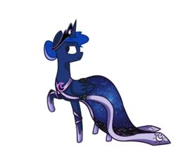 Size: 1280x1120 | Tagged: safe, artist:talludde, princess luna, ask the princess of night, g4, alternate hairstyle, clothes, dress, female, raised hoof, simple background, solo, tumblr