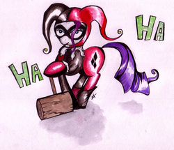 Size: 2389x2057 | Tagged: safe, artist:inky-draws, rarity, g4, batman's enemies, crossover, female, harley quinn, solo