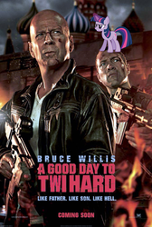 Size: 825x1225 | Tagged: safe, twilight sparkle, human, g4, a good day to die hard, bruce willis, clothes, gun, male, parody, pun, weapon