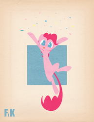 Size: 2550x3300 | Tagged: safe, artist:fluttershythekind, pinkie pie, g4, :p, abstract background, action pose, confetti, cute, diapinkes, female, looking at you, no pupils, poster, solo, tongue out