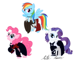 Size: 720x576 | Tagged: safe, artist:kathyhauser, pinkie pie, rainbow dash, rarity, earth pony, pegasus, pony, unicorn, g4, cosplay, crossover, female, iori yagami, king of fighters, mare, mature (kof), rainbow dash always dresses in style, simple background, snk, transparent background, trio, trio female, vice