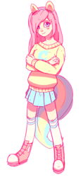 Size: 472x1000 | Tagged: safe, artist:mewball, fluttershy, equestria girls, g4, clothes, female, humanized, pony ears, solo, sweater, sweatershy