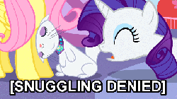 Size: 427x240 | Tagged: safe, edit, edited screencap, screencap, fluttershy, opalescence, rarity, g4, stare master, animated, claws, female, hissing, image macro, imma snuggle you
