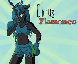 Size: 613x511 | Tagged: safe, artist:tinyhuge2, queen chrysalis, anthro, g4, black rose, boxing, boxing gloves, crossover, don flamenco, female, nintendo, punch out wii, punch-out!!, rose, solo
